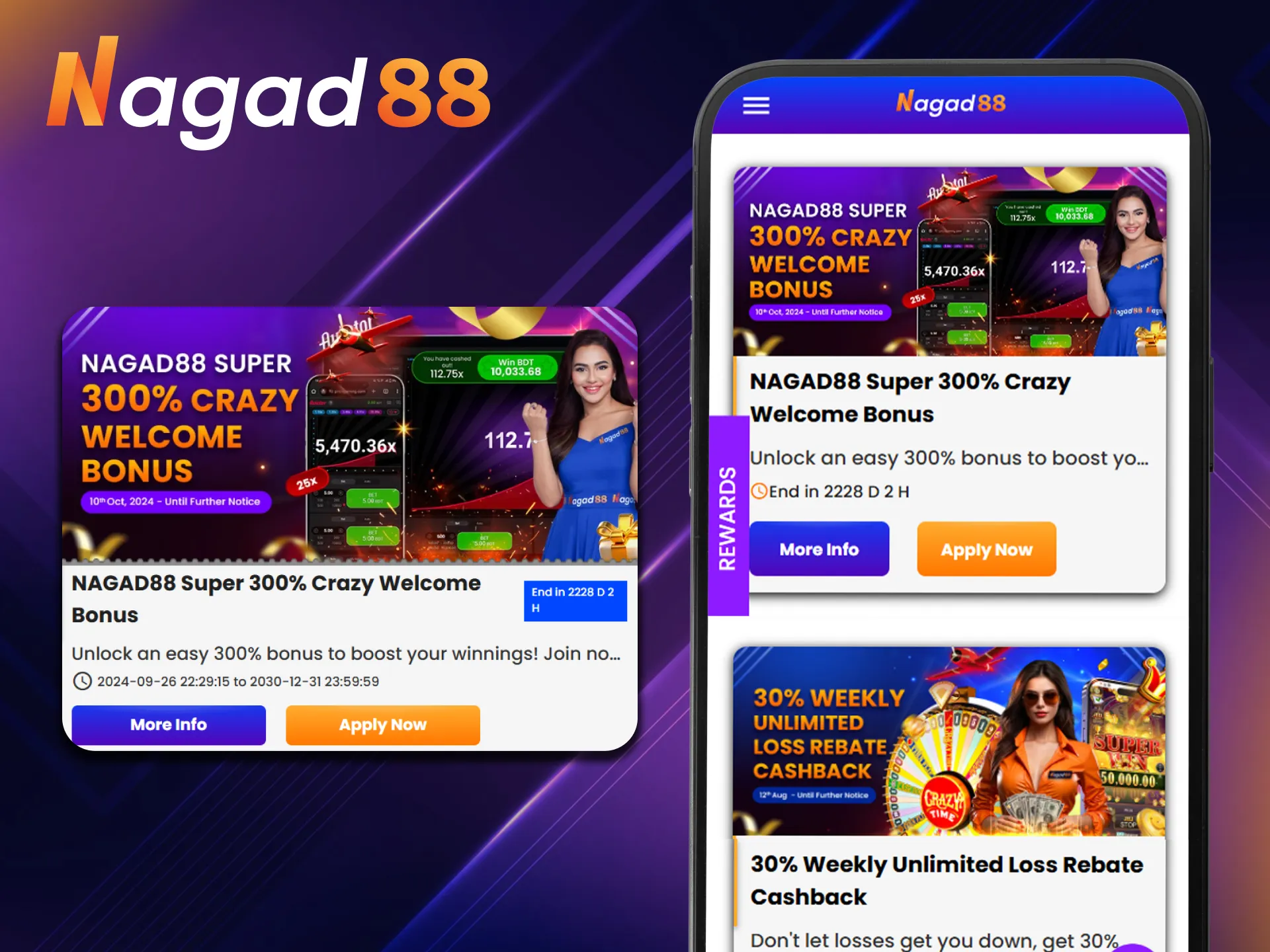 Get a crazy welcome bonus from Nagad88 right after you sign up.