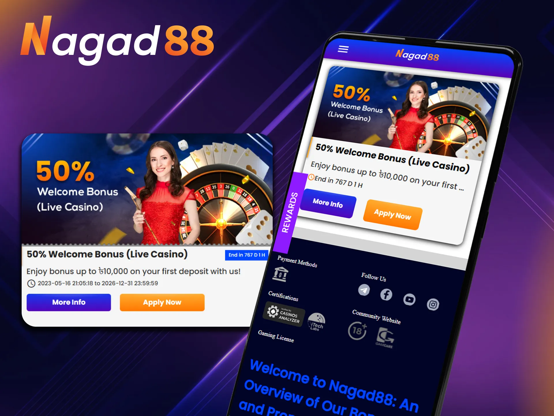 Nagad88 also offers a welcome bonus for Live Casino.