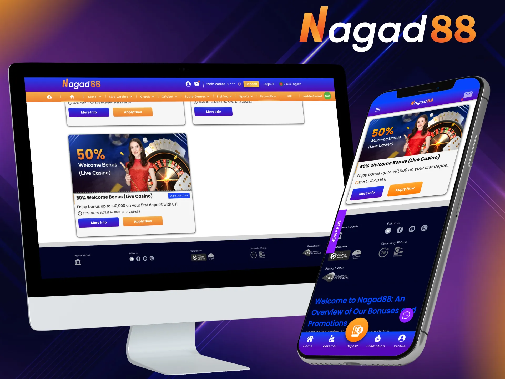 Visit Nagad88 and get a first deposit bonus to play at the live casino.