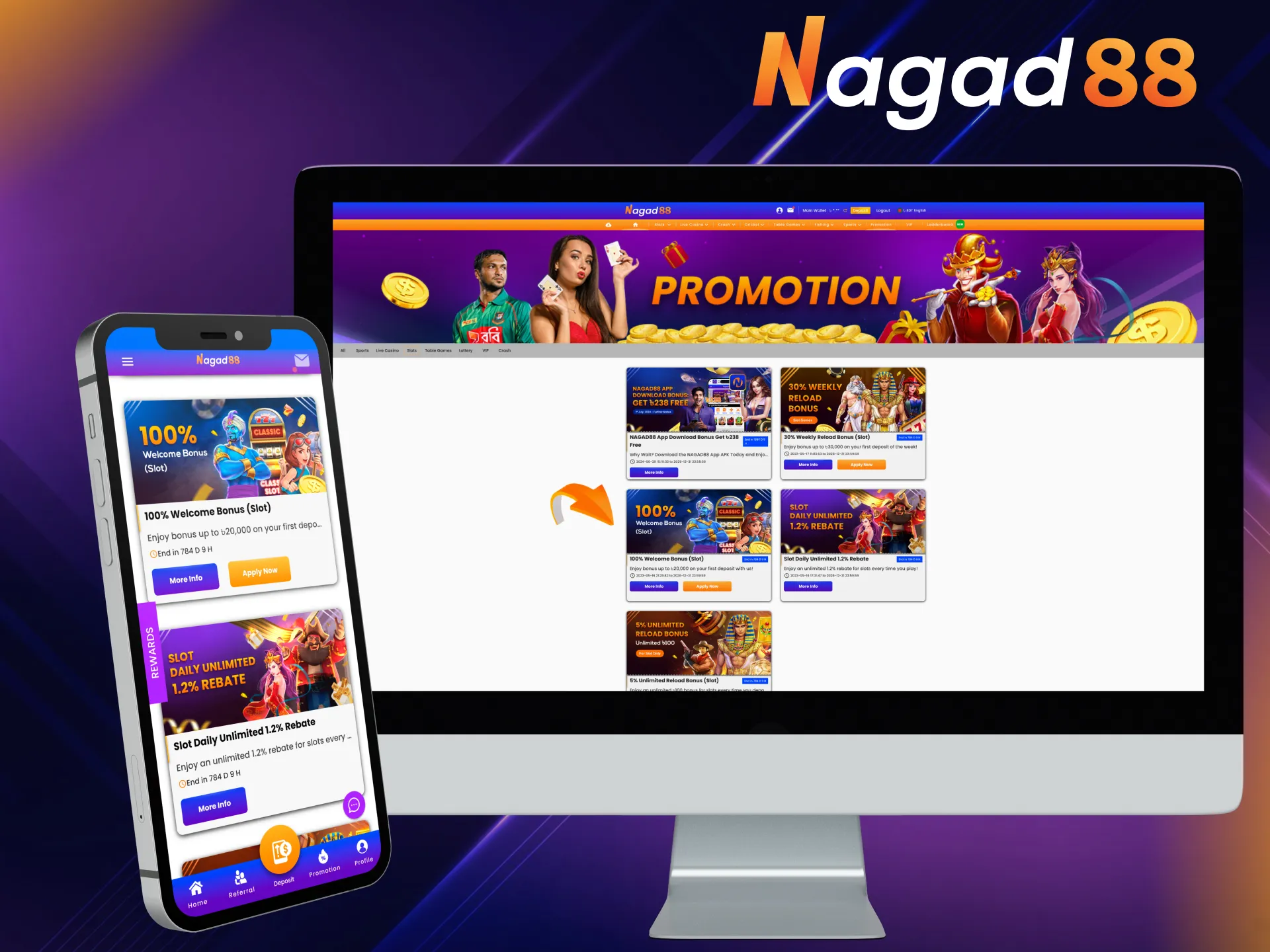 Nagad88 is giving a welcome bonus for slots games.