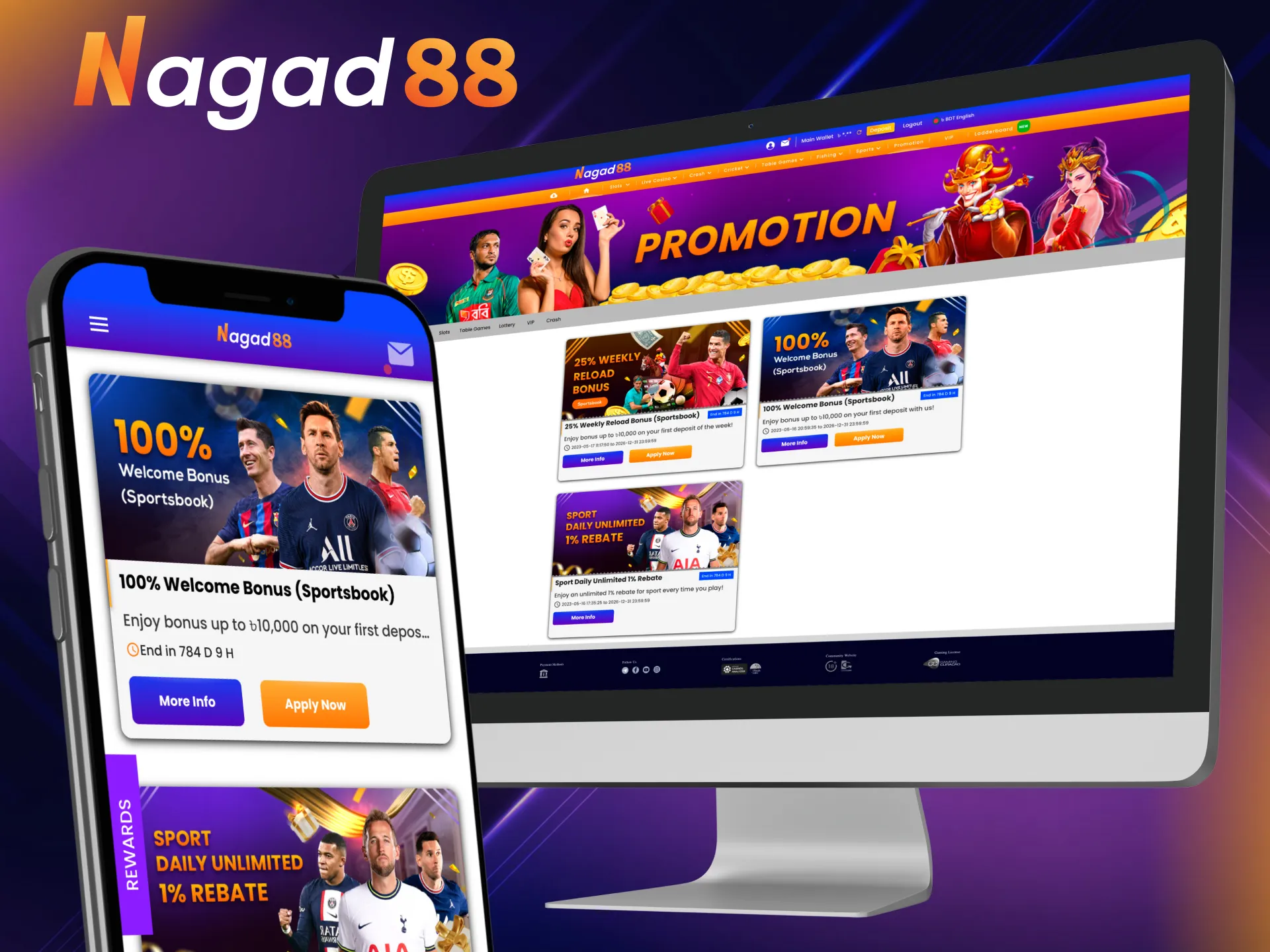 Enter promo code from Nagad88 and claim your welcome bonus for sports betting.