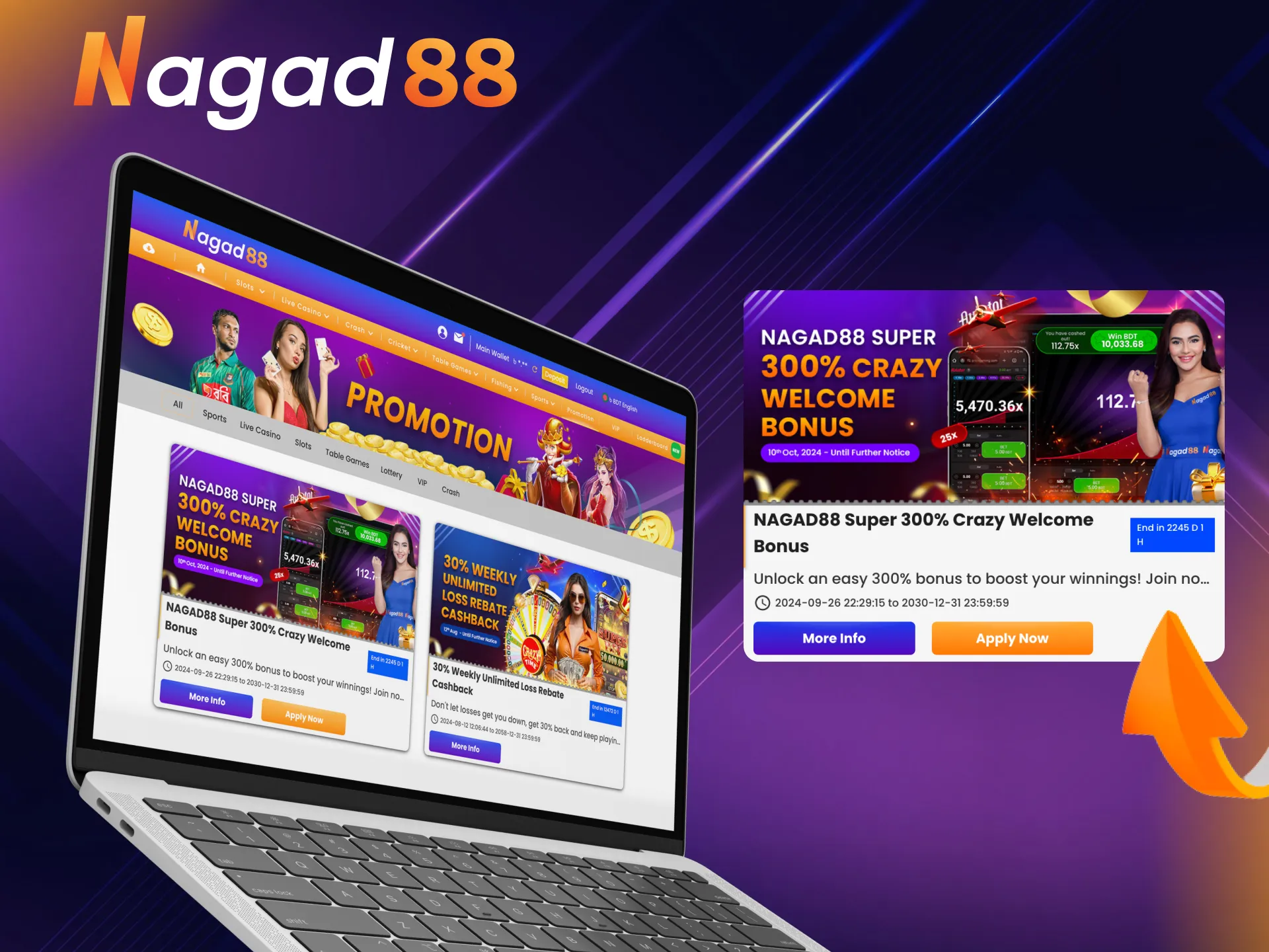 Nagad88 Casino's super 300% Crazy Welcome bonus is an amazing opportunity for all members.