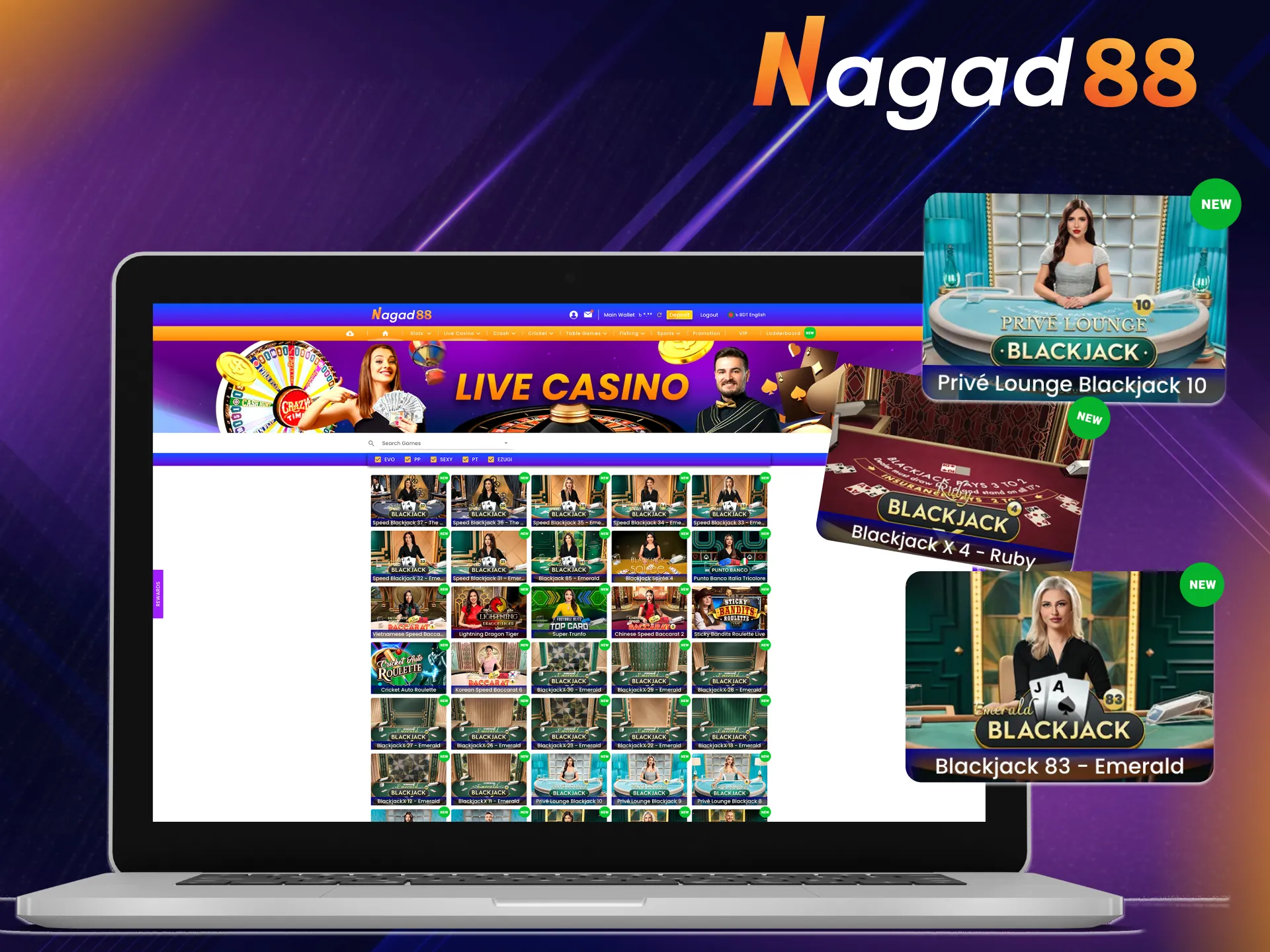 Live blackjack is an enduring classic and one of the most popular games at Nagad88 Casino.