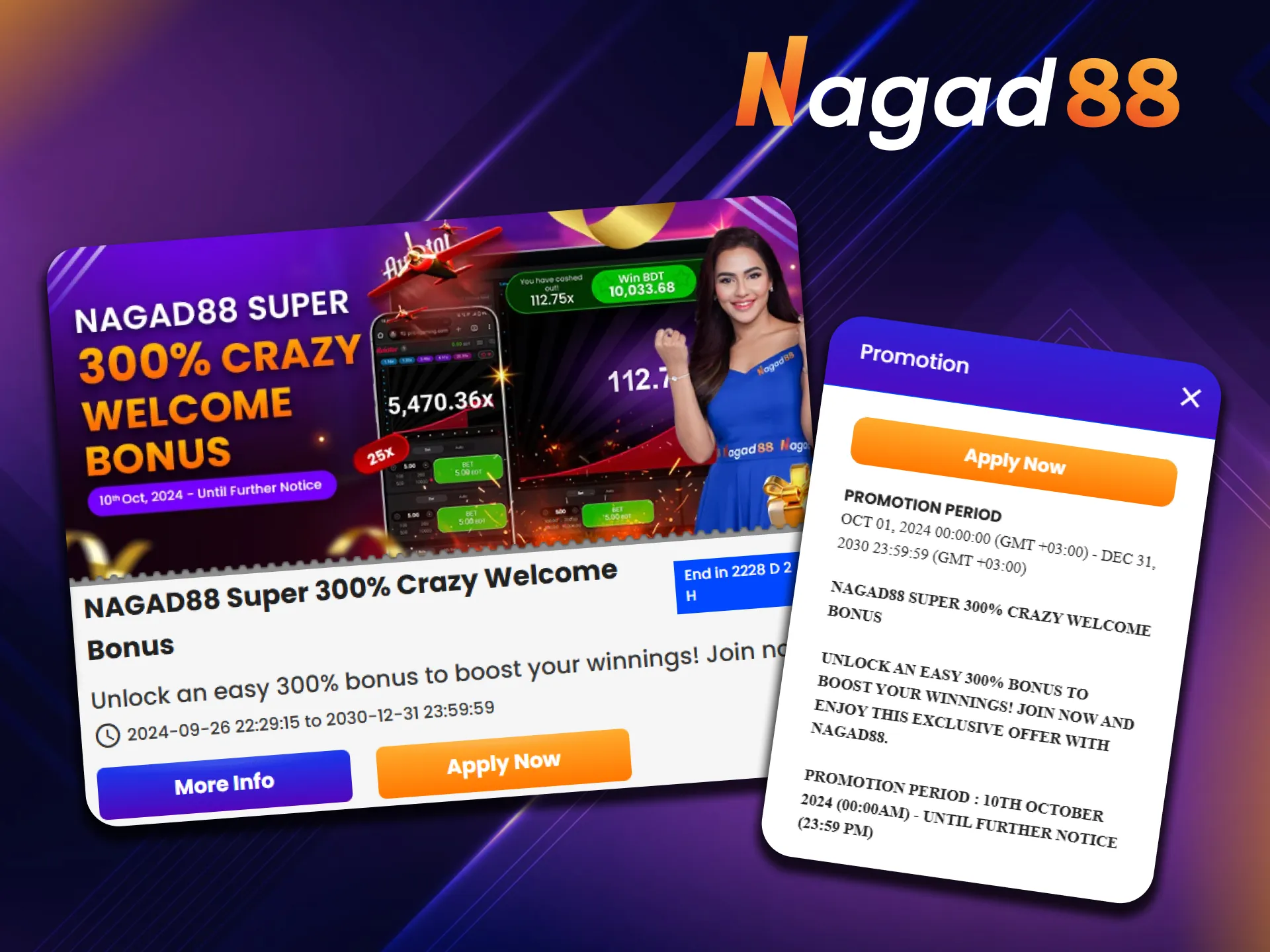 Get a big welcome bonus from Nagad88 and get to know the amazing games and bets.